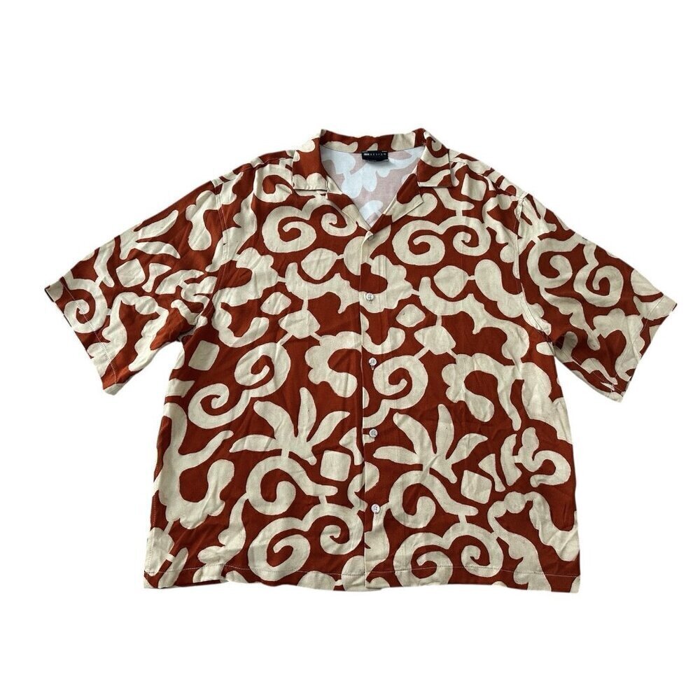 ASOS DESIGN oversize boxy shirt with abstract summer print and half sleeve Sz S